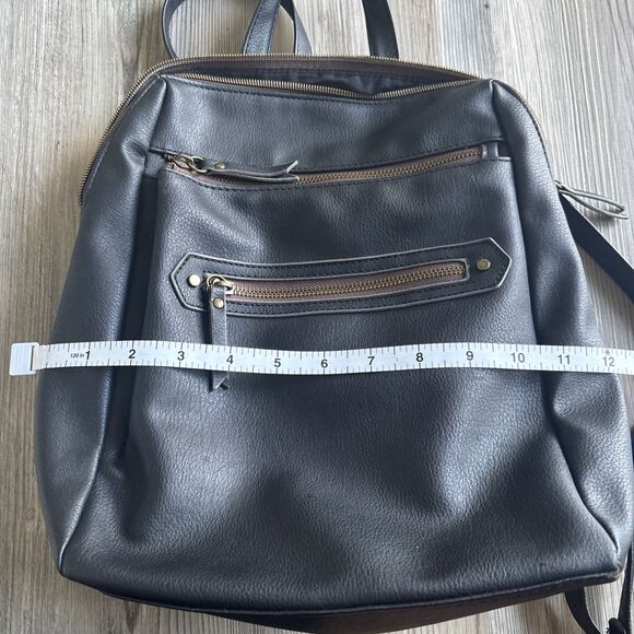 Vegan Leather Three Pocket Zipper Backpack Medium Sized With Adjustable Straps - Picture 11 of 12